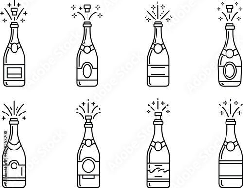 champagne bottle icon, celebration vector, festive drink illustration, cork popping graphic, sparkling wine clipart, party design element