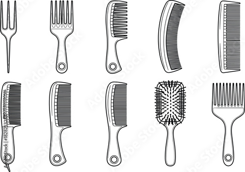combs, hairbrushes, grooming tools, hair care, styling accessories, beauty equipment, salon essentials, plastic combs, bristle brush, hair styling set