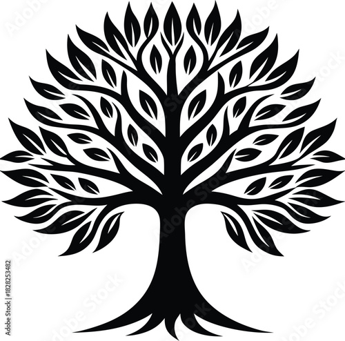 Abstract illustration of a stylized tree of life with vibrant colors