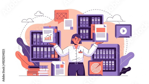 Museum Collection Archivist Working with Old Files – Flat Vector Illustration