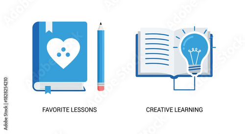 Vector illustration of favorite lessons and creative learning isolated on