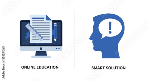 Vector illustration of online education concept with smart solution isolated on