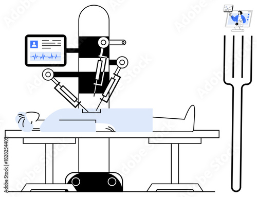 Robotic surgery. Robotic surgery showcases advanced technology for precise medical procedures. Robotic surgery applications include healthcare, innovation, artificial intelligence, medical education