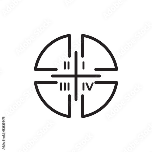 Four quadrant diagram icon symbolizing matrix-based analysis, strategic resource prioritization, and two-variable decision-making, represent management models, business planning, organizational focus.
