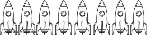 Rocket icon set, space illustration, cartoon rocket, vector design, blue outline, educational graphic, symmetry, technology, science, minimal style