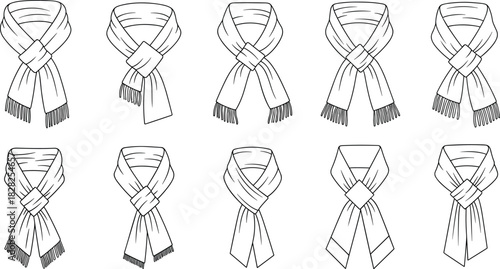 scarf tying styles, fashion accessory, neckwear illustration, winter fashion, knot techniques, clothing design, trendy scarves, style guide, wardrobe tips, elegant knots