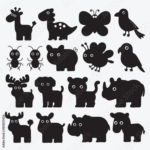 Cute cartoon animal vector collection featuring a funny set of pet and zoo characters like a dog, cat, lion, and elephant in a comic baby illustration