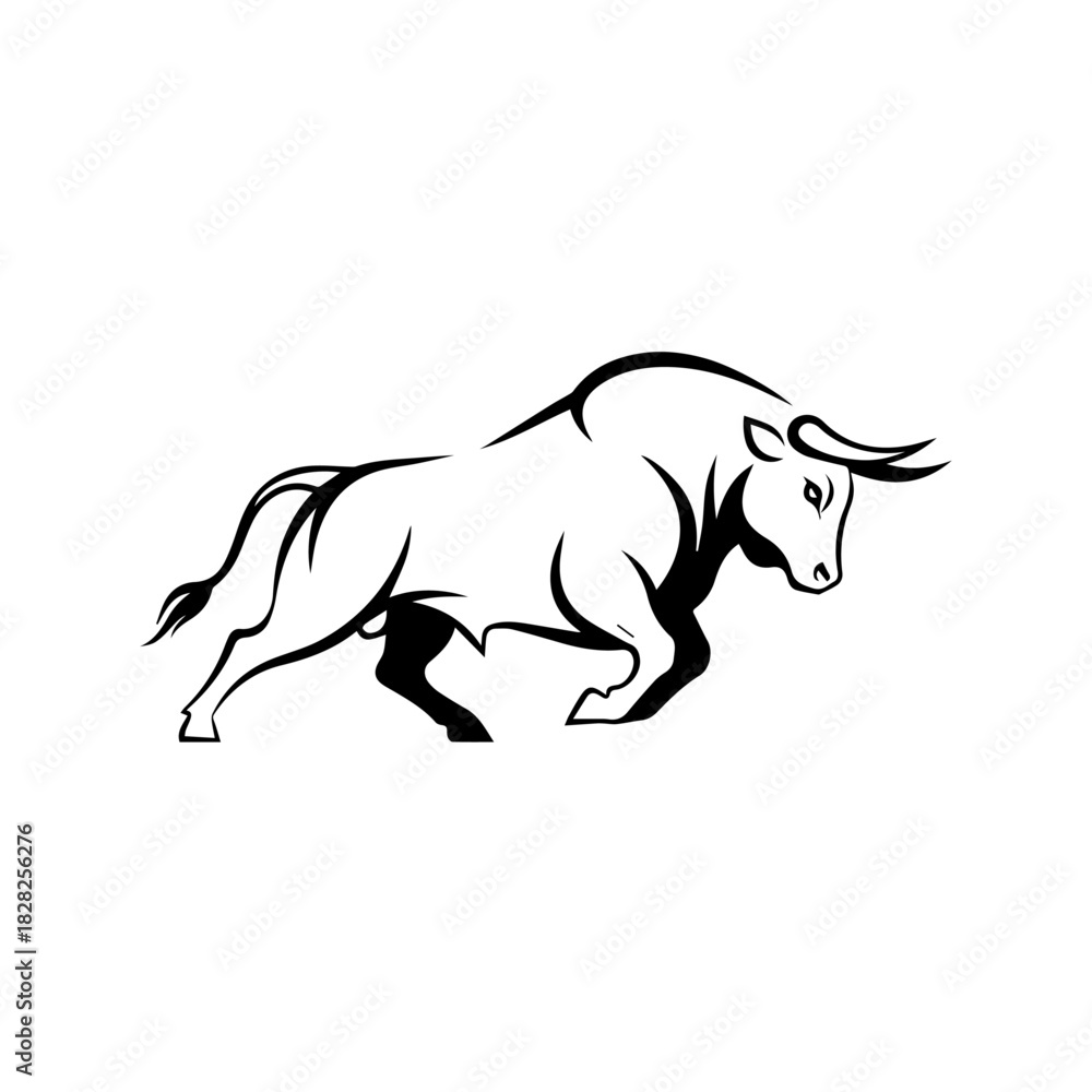 Obraz premium Dynamic illustration of a charging bull symbolizing strength and power