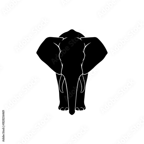 Striking Elephant Icon Front View Silhouette Represents Strength