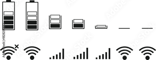 Power Level, WiFi, Cell Service, Low Battery, Connectivity, Interface UI/UX Design Elements.