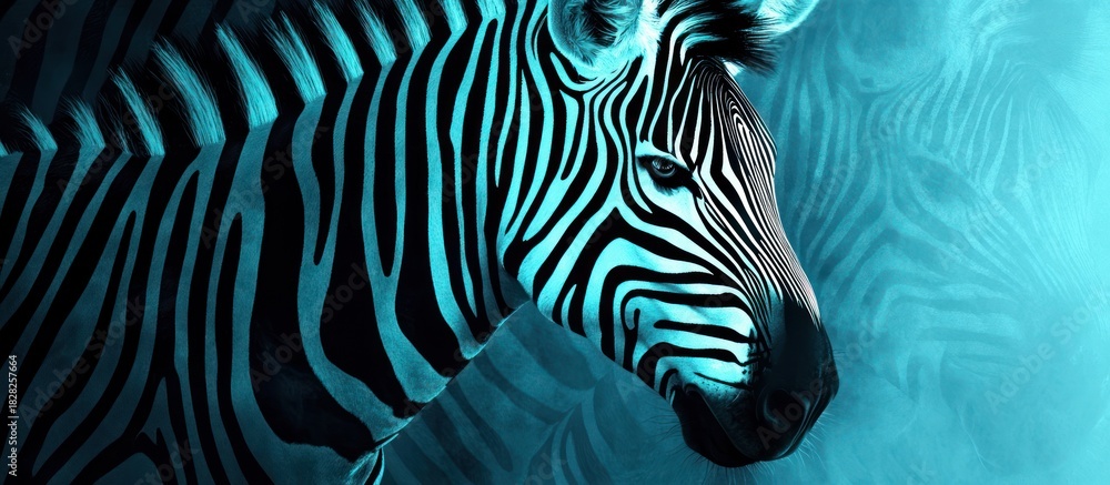 Fototapeta premium Teal Zebra Portrait, African Wildlife, Abstract Background, Nature Decor