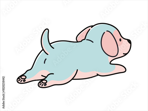 Cute blue puppy lying down in a playful and relaxed pose