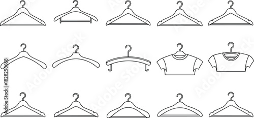 Clothing hangers, t-shirts, wardrobe organization, retail display, fashion storage, minimalist design, closet essentials, garment care, home decor, apparel setup