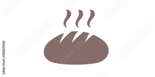 Fresh Bread Icon with Steam, Hot Loaf Bread Minimalist Vector
 Steaming Bread Silhouette Illustration