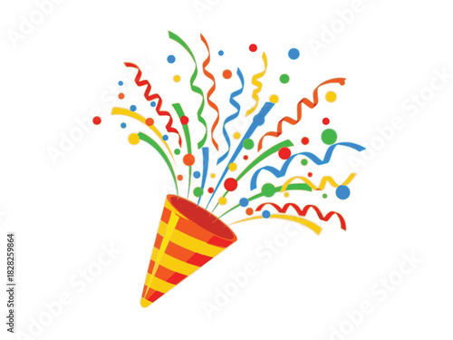 Confetti Celebration Cone. Cone filled with bright, multi-colored confetti, ready to burst with joy. The confetti pieces are varied in shape and size, creating a. Vector illustration