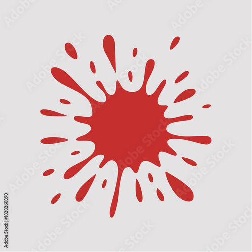 Red paint splatter with dynamic radial spray.