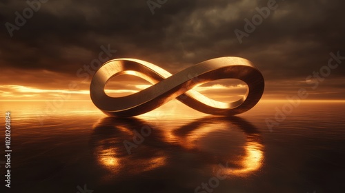 Golden Infinity Symbol on Calm Water Sunset
