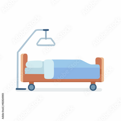 Hospital bed with overhead lamp vector illustration.