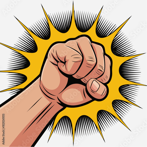 Powerful Pop Art Fist Punching Forward.