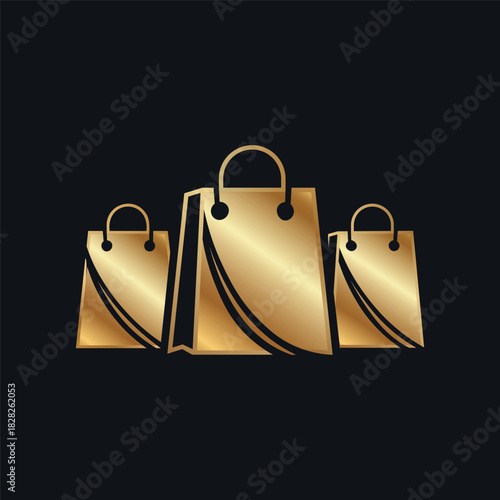 Luxury Golden Shopping Bags for Premium Retail and Elegant Online Commerce Concepts