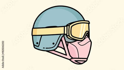 Stylized Graphic Illustration of a Blue Helmet with Goggles and Face Mask, Perfect for Winter Sports and Safety Campaigns