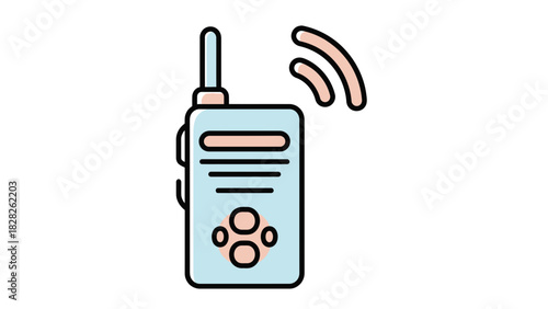 Illustration of a Handheld Transceiver with Antenna and Radio Wave, Isolated on White Background for Stock Use