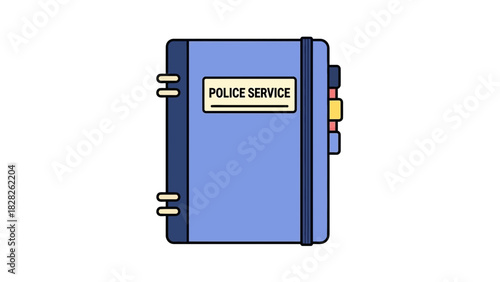 Blue Police Service Notebook with Index Tabs Illustration, Symbolizes Organization, Record Keeping and Law Enforcement Operations for Design Projects