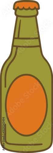 Cartoon Beer Bottle Illustration with Orange Label and Cap