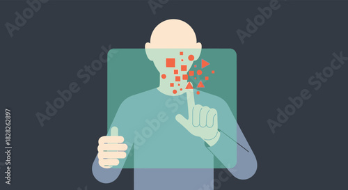 Stylized human figure depicted from a dramatic low angle looking upwards in a dynamic composition