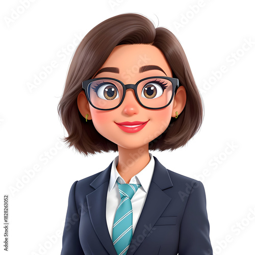 Smiling Cartoon Businesswoman in Suit