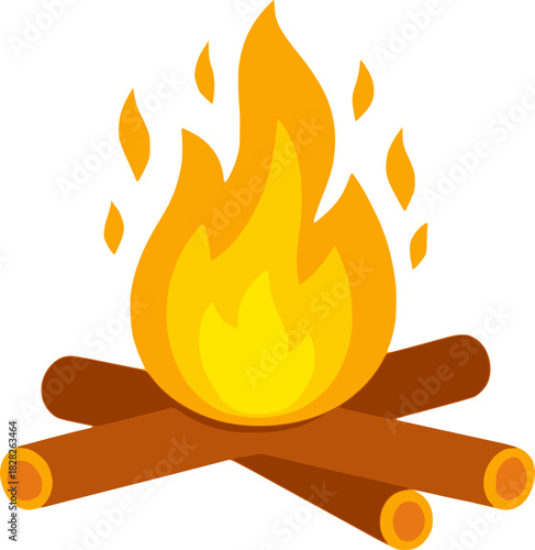 Bonfire fire wood camp nature flat color vector illustration template design