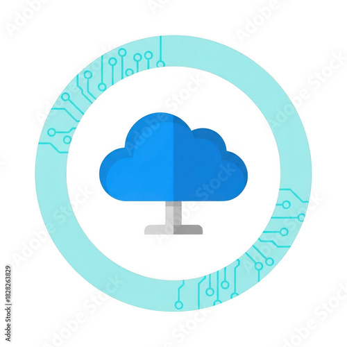 Illustration of a cloud connected to a network, symbolizing cloud computing isolated on transparent background