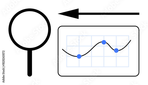Data analysis concept. Data visualization with line graph and magnifying glass analytics and research. Data science, tracking insights, and strategic decision making. For business, analytics tools