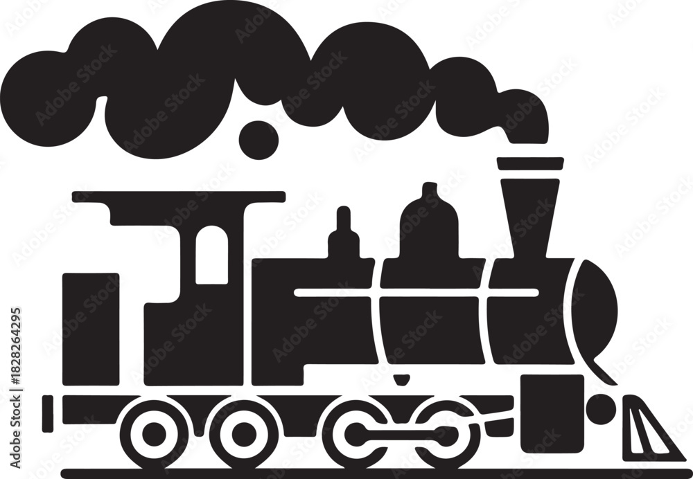Naklejka premium Train icon, Train with smoke symbol icon, old locomotive silhouette, sign vector illustration
