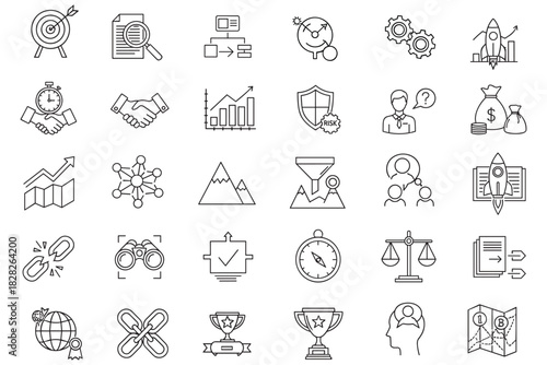 Vector Business and Finance Icons: Strategy, Investment, Management, and Growth Elements