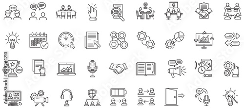 Line icons for business, strategy and planning symbolize success and growth