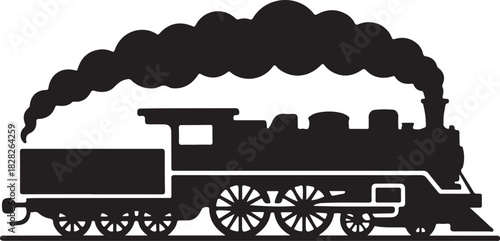 Train icon, Train with smoke symbol icon, old locomotive silhouette, sign vector illustration