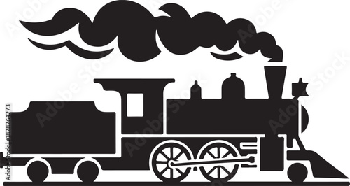 Train icon, Train with smoke symbol icon, old locomotive silhouette, sign vector illustration