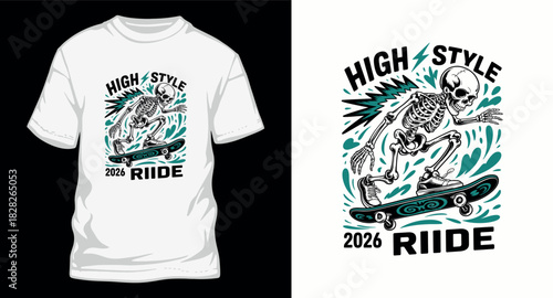 High style 2026 riide skeleton t shirt design for skateboarding