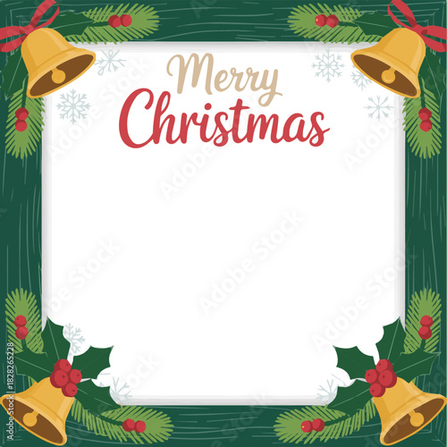  Generate a Merry Christmas sign banner green wood frame with empty space and festive decoration vector art with white background