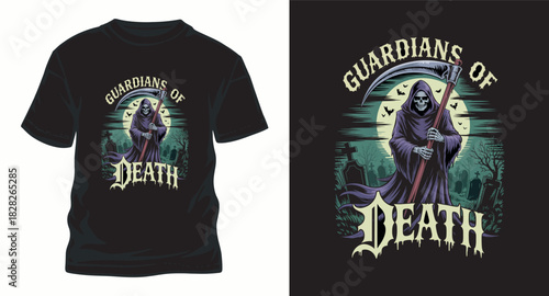Guardians of death grim reaper with scythe vector illustration for t-shirt