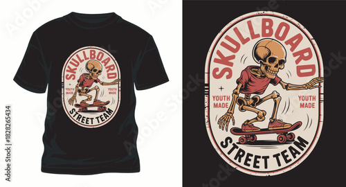 Skullboard street team skateboarding with skeleton illustration
