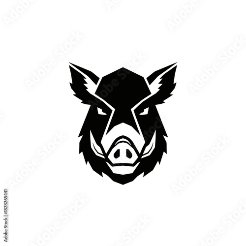 Intense Boar Head Silhouette with Sharp Tusks and Piercing Eyes.