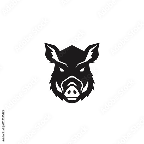 Intense Boar Head Silhouette with Sharp Tusks and Focused Gaze.