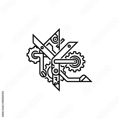 Intricate Mechanical Design Gears Levers and Precision Engineering in Abstract Form.