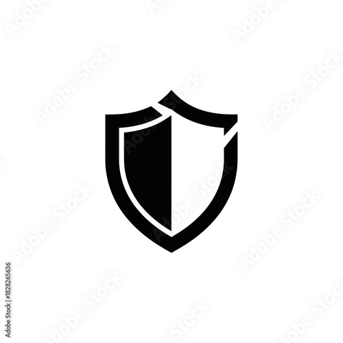 Shield Icon Divided in Half with Black and White Colors.