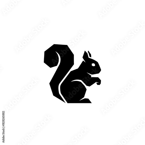Silhouette of a Squirrel with Bushy Tail in Black and White.