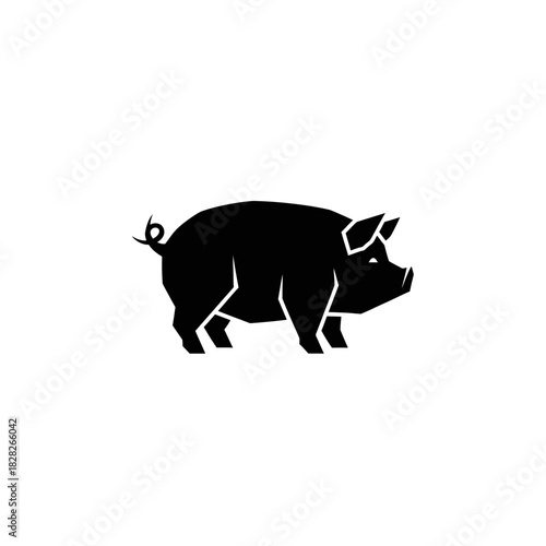Stylized Black Pig Silhouette on White Background.