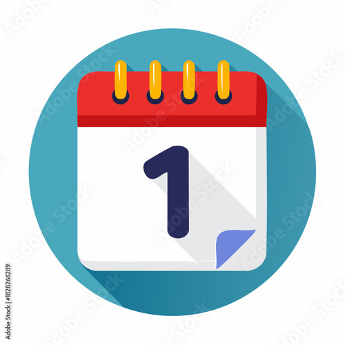 Modern flat design calendar icon with the number one, symbolizing a schedule or important date