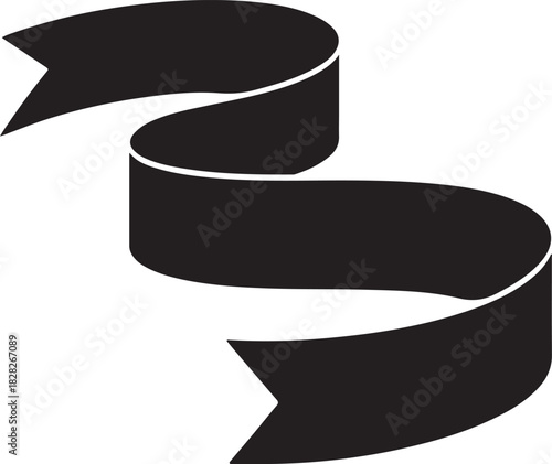 A collection of seven different black silhouette ribbon banners and ancient scrolls on a white background